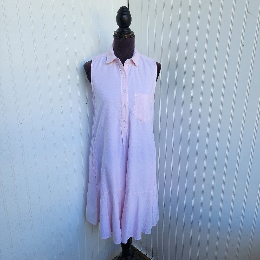 Beach Lunch Lounge Womens Sleeveless Collared Midi Button Cotton Dress Boho S